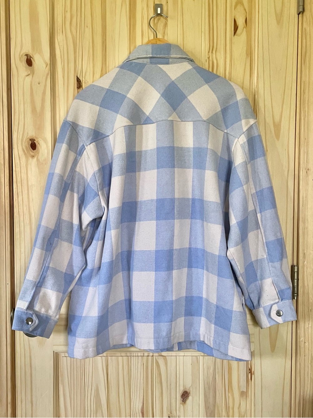 HFX Light Blue & White Buffalo Plaid Check Shacket with Snap Front Size Large - Picture 4 of 8